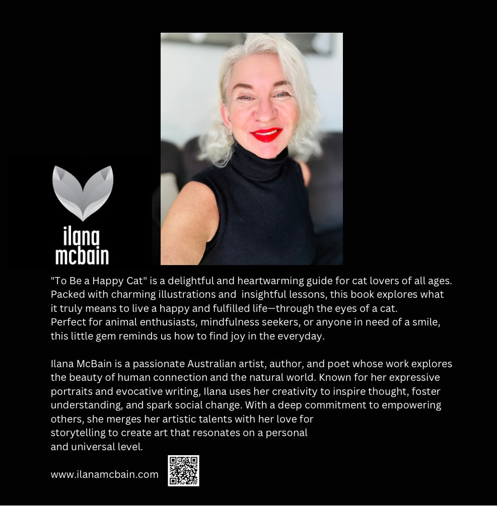 Promotional image for 'To Be a Happy Cat' by Ilana McBain, featuring a portrait of the author.