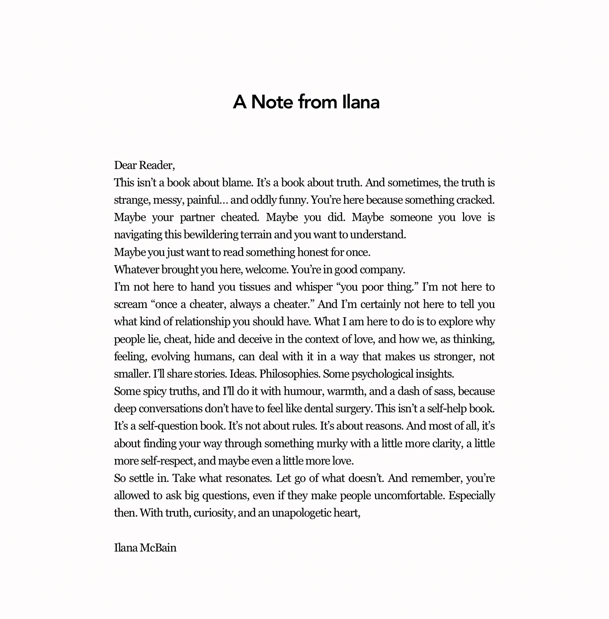 Letter from Ilana McBain on a white background