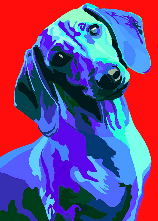 Dachshund “Noir” - Blue - Pop Art - Canvas Acrylic Painting