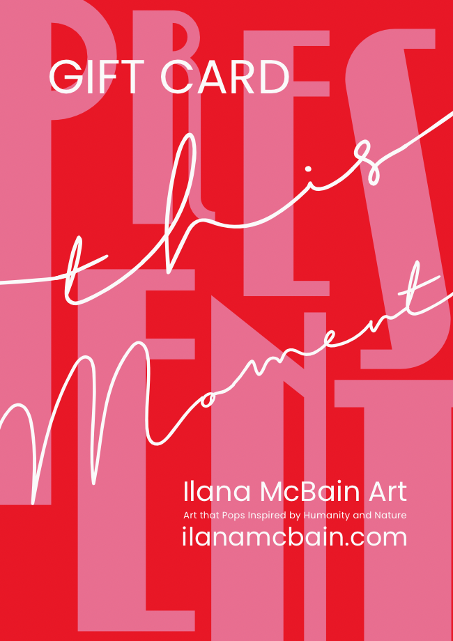 A gift card by ilana mcbain, classy red card with stylised pink and white font.