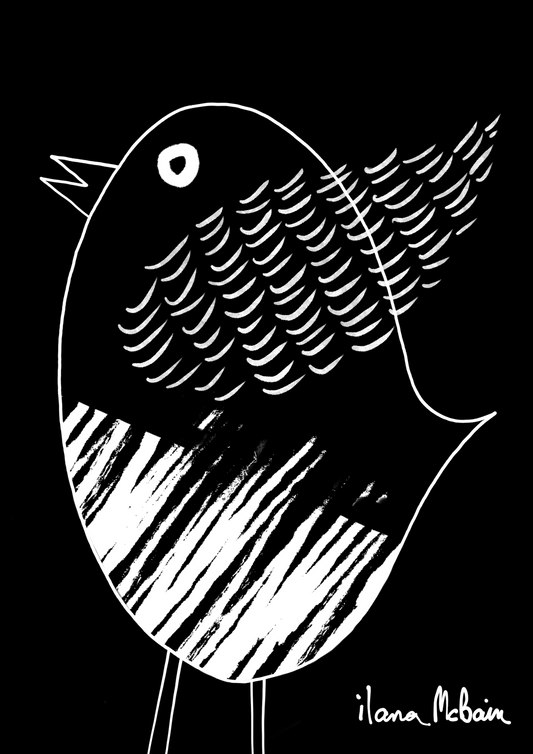 Flap Snap and Soar - Bird Print - White Bird On Black Background