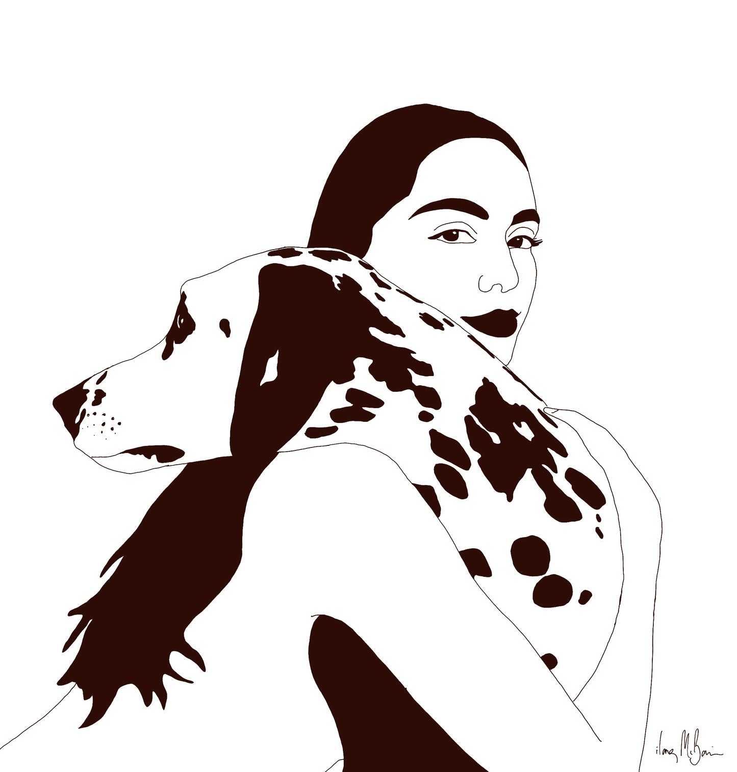 A Young Woman Embracing a Dalmatian Personalised Portrait