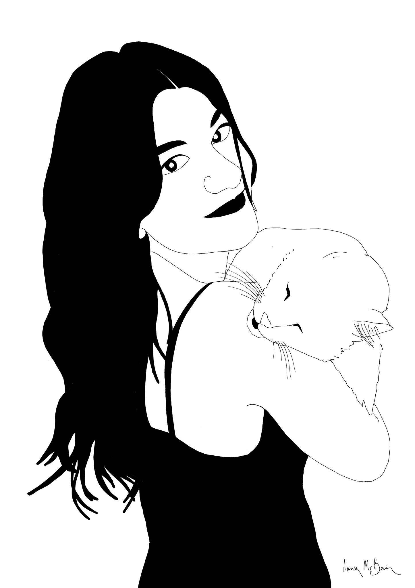 A girl with a white cat Personalised Portrait