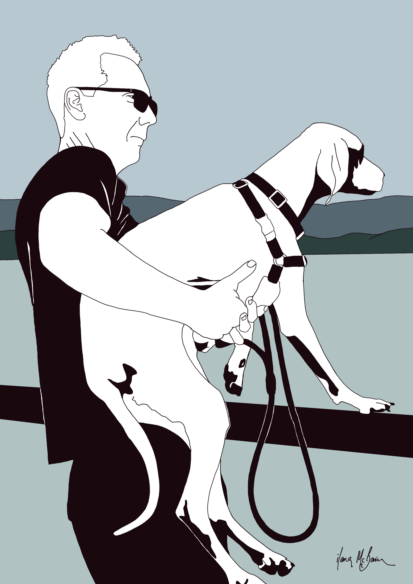 A Man With Cool Sunglasses And His Dog Personalised Portrait