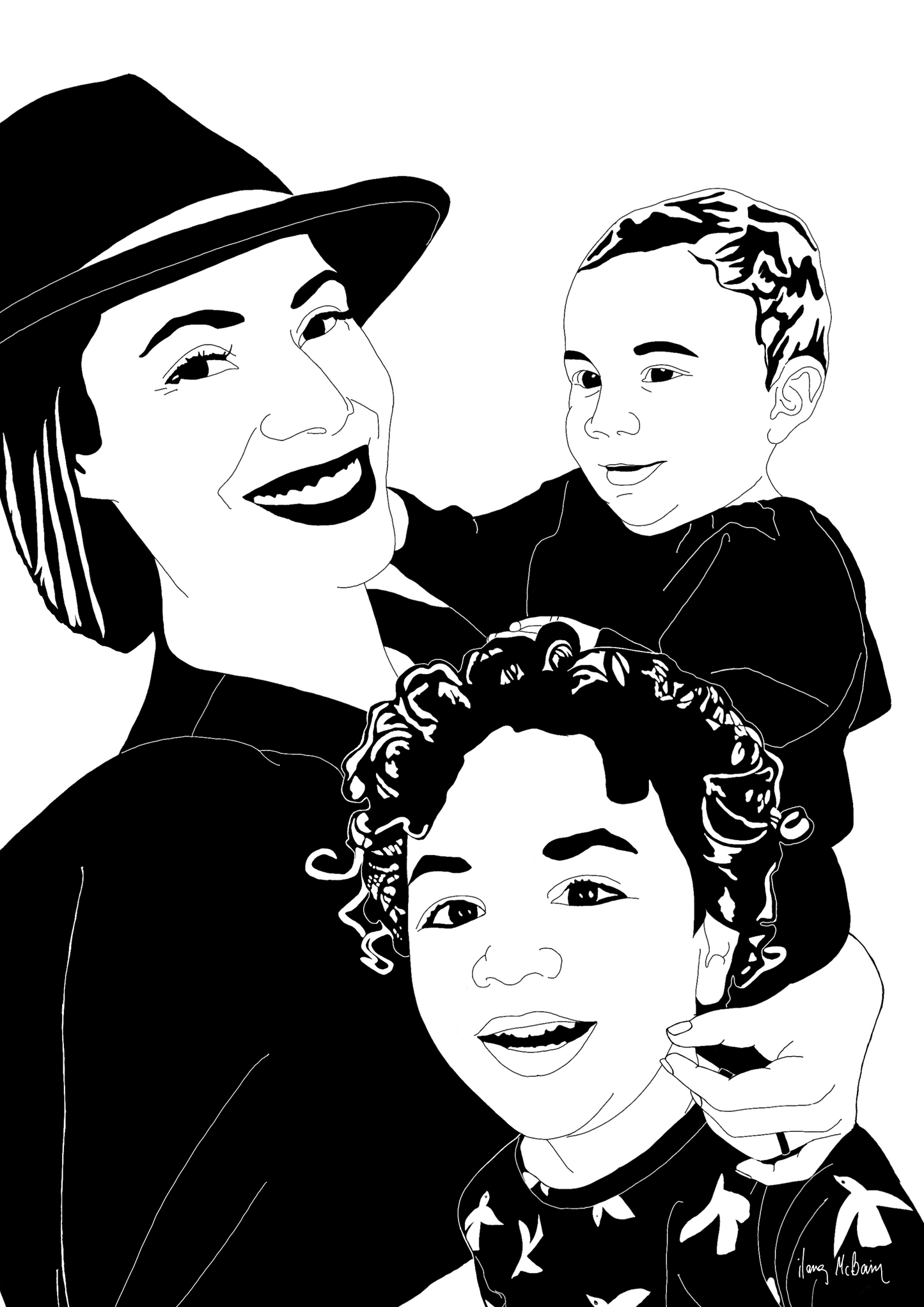 Mother and Kids Personalised Portrait