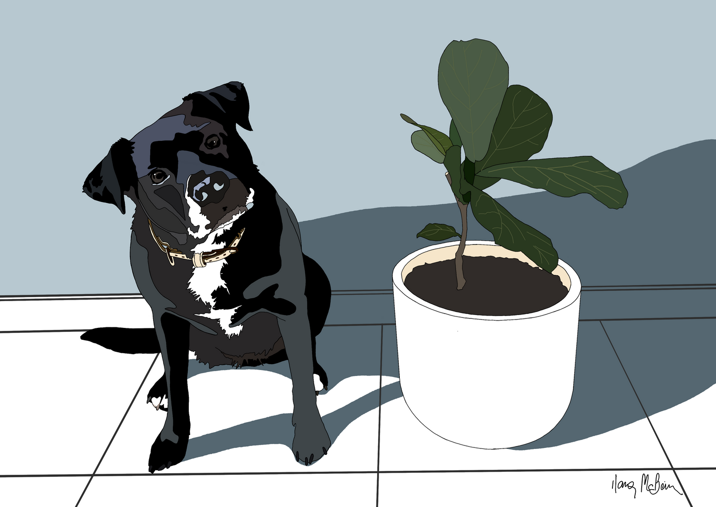 Cute Dog with a Plant Personalised Portrait