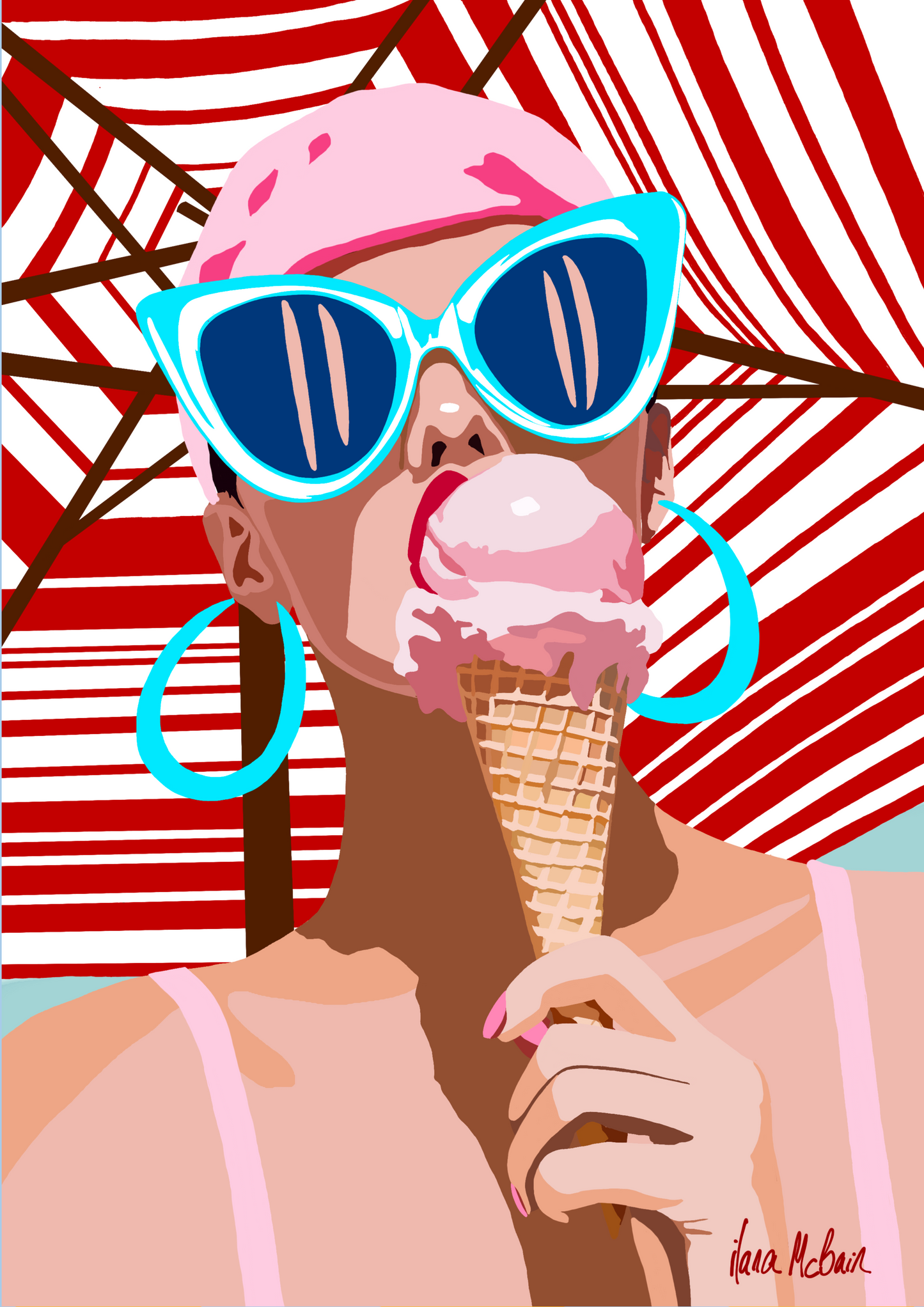 Girl Eating Ice Cream on the Beach, pop art print