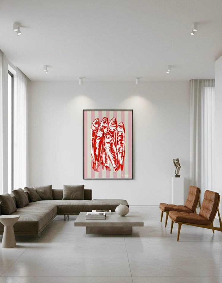 Sardines in Stripes – Rose - Pop Art - Special Edition Print In a luxury living room