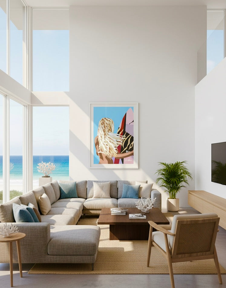 Surf Whisperer – Surf Painting - Special Edition Print In a luxury living room
