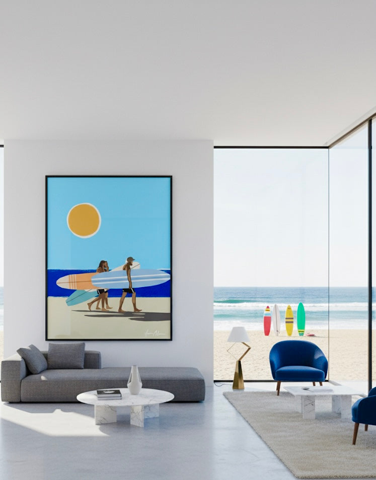 Wave Chasers – Surf Painting - Special Edition Print In a luxury living room