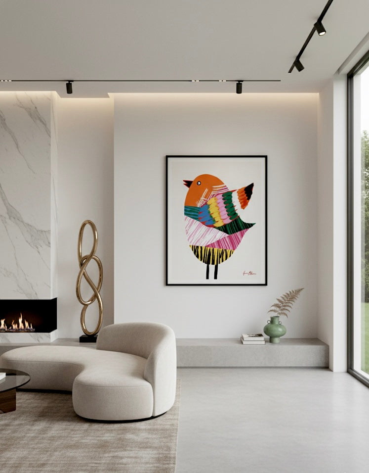 Flap Snap and Soar - Bird Art Print - Special Edition print In a luxury living room