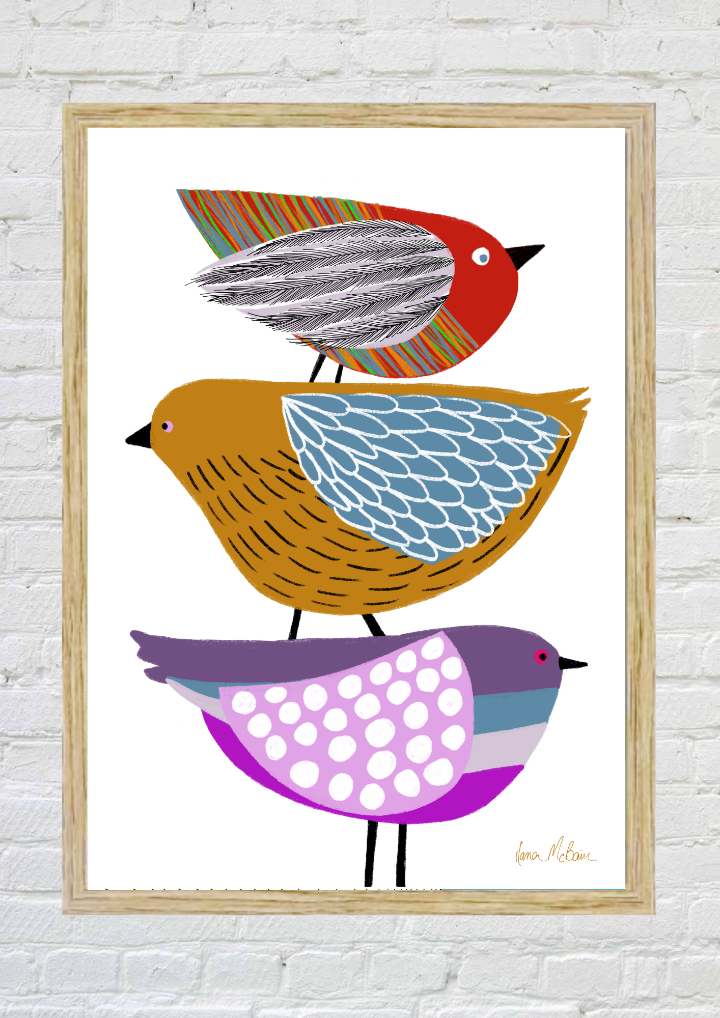 Stack of Birds Art Print – Whimsical Nature-Inspired Wall Decor by Ilana McBain