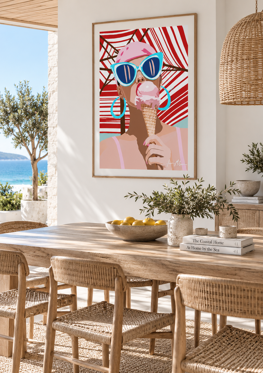 Salt and Sugar by Ilana McBain displayed in a light coastal dining room with natural timber and ocean views.
