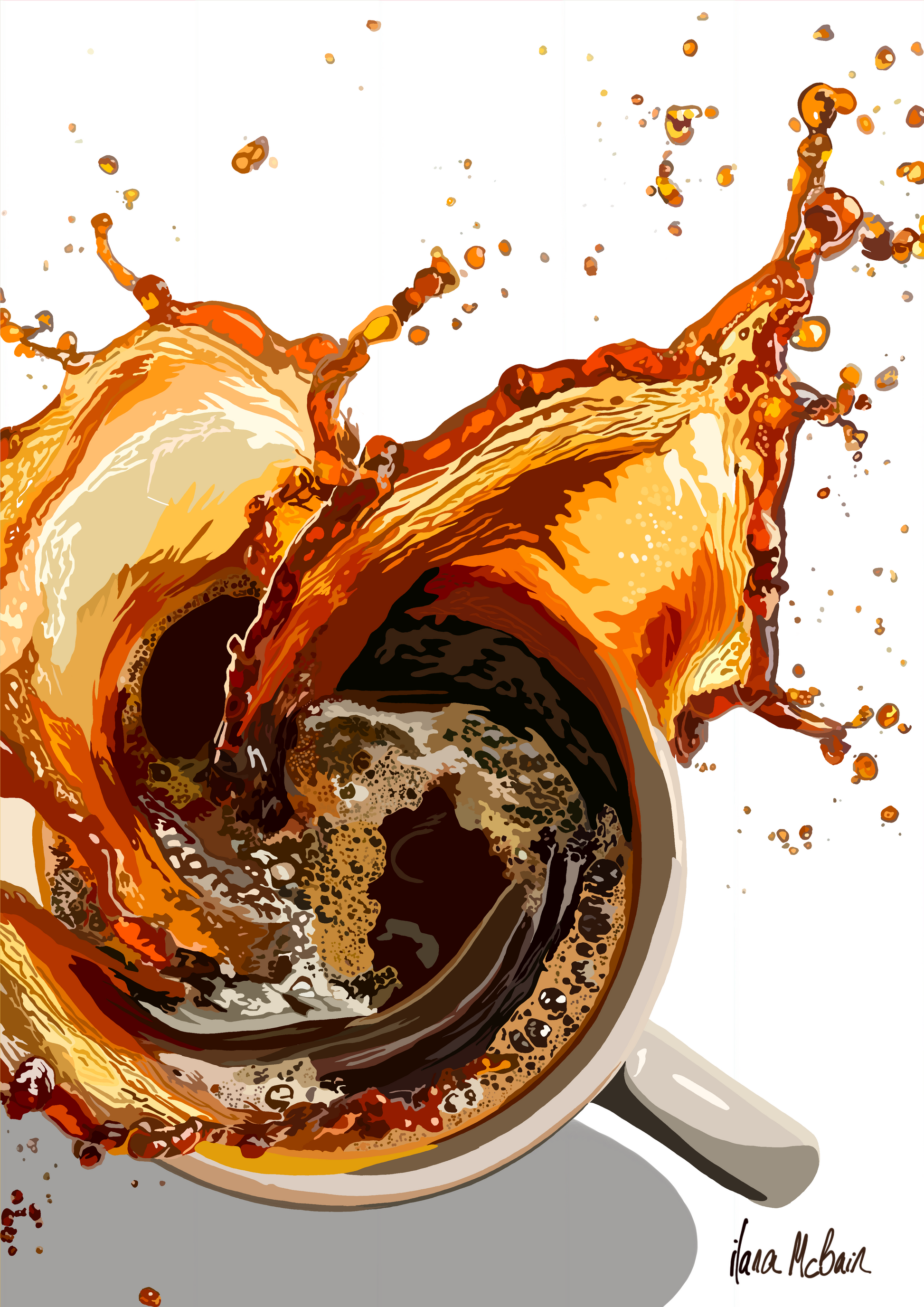 Artistic depiction of a coffee cup with splashing liquid