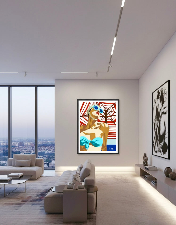 1950s Heatwave - A Retro Beach Scene - Special Edition Print In a luxury living room 