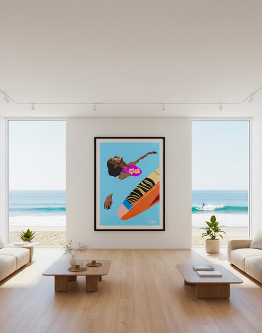 Surf Serenity – Surf Painting - Art Print In a luxury living room 