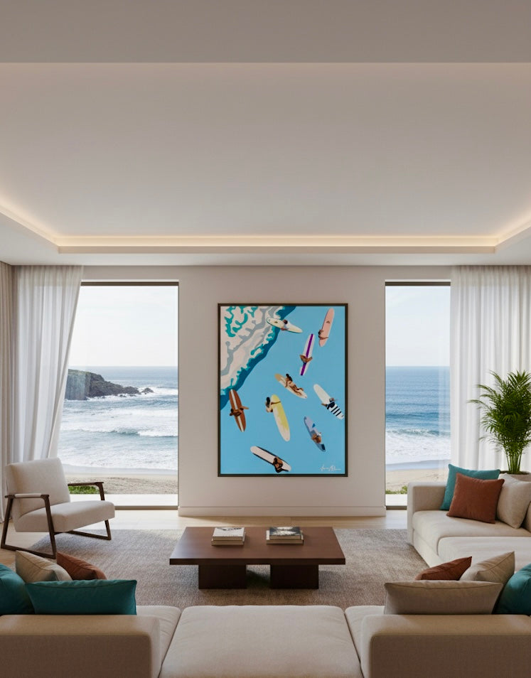 Beyond the Break – Surf Painting - Special Edition Print In a luxury living room 