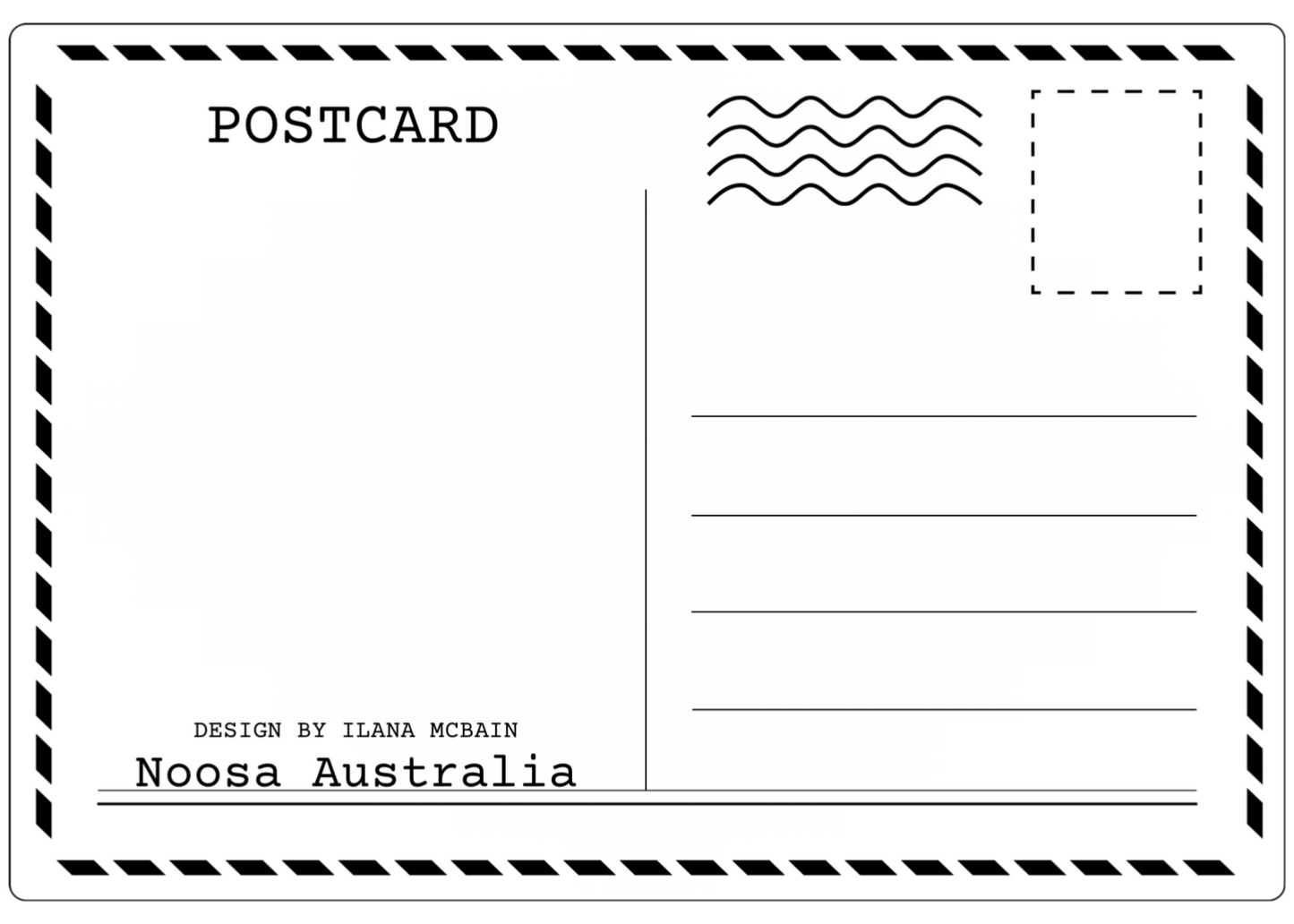 Blank postcard with black border and text on a white background