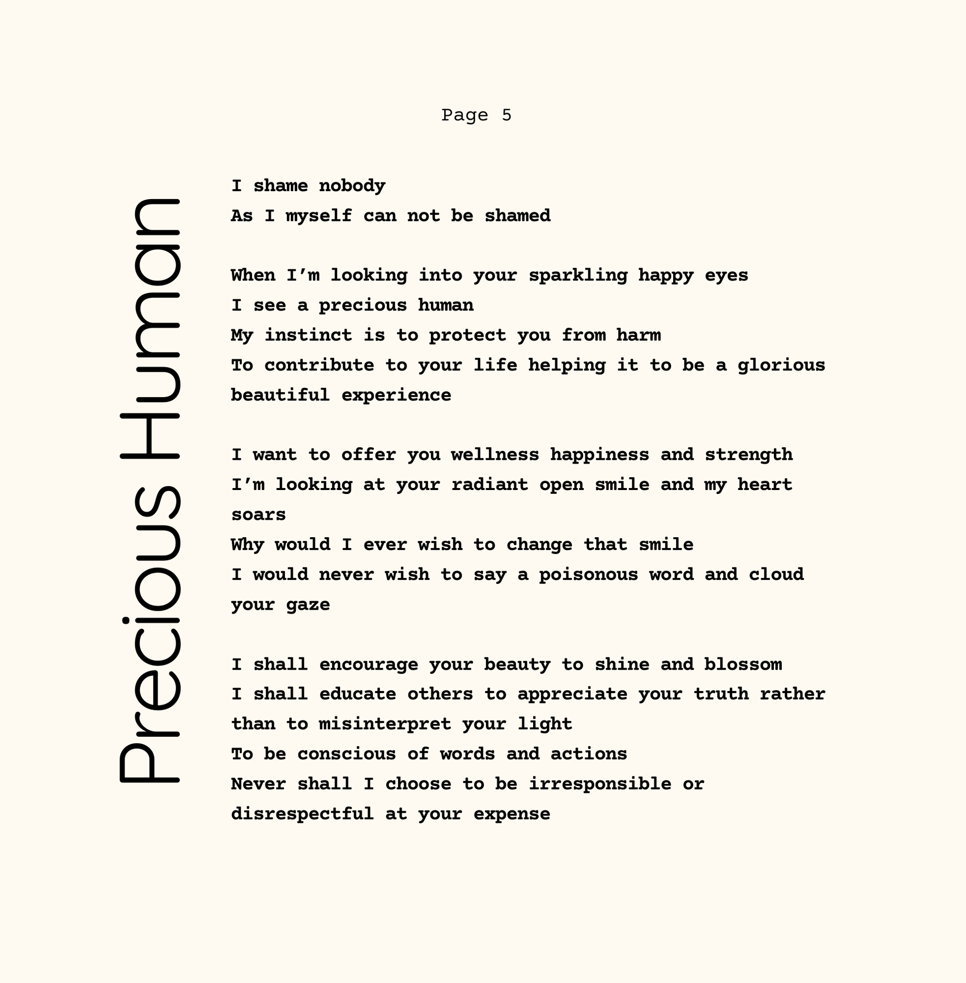 Text document with a poem titled 'Precious Human' on a white background