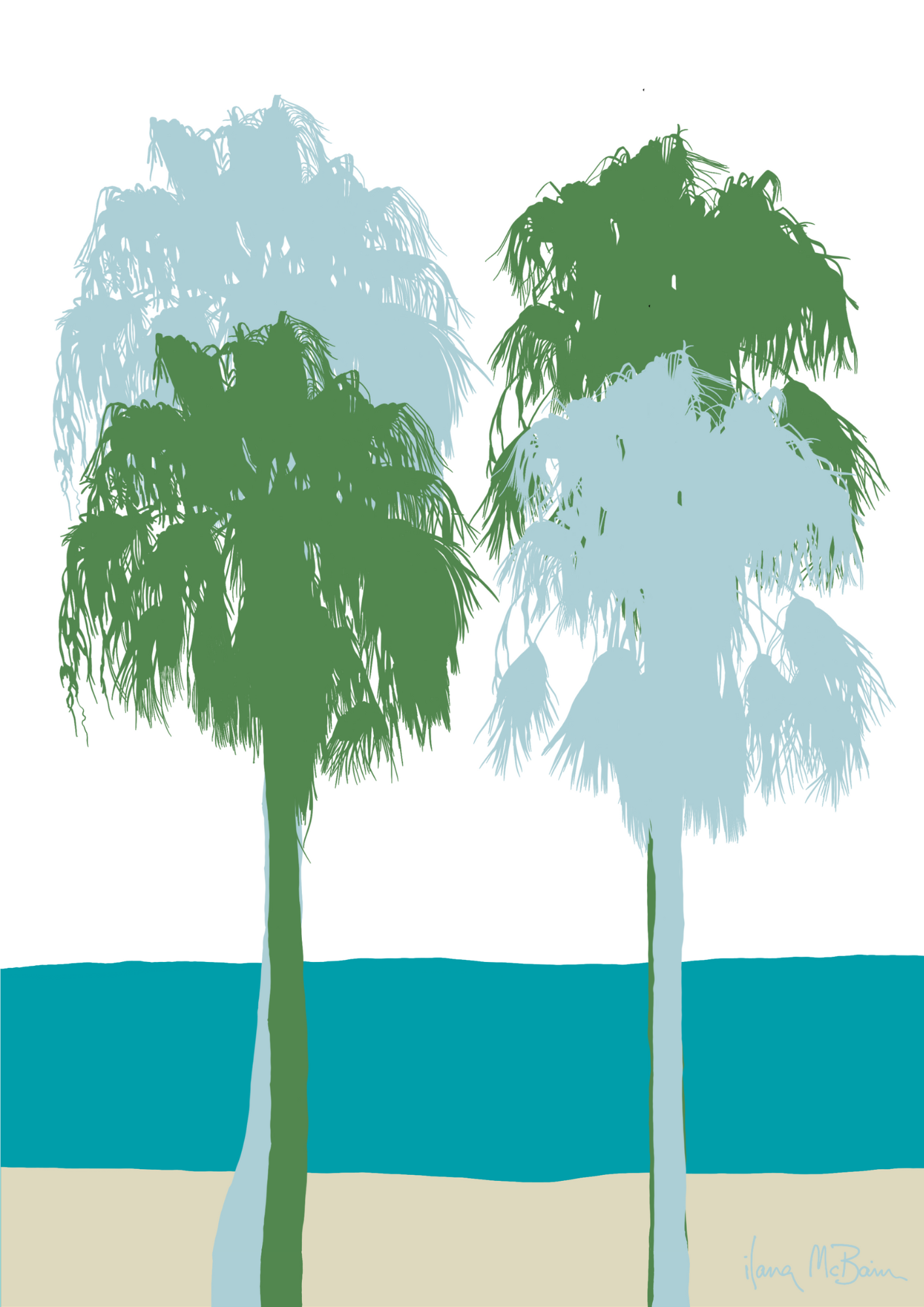 Sea Breeze Palms – Dreamy Coastal Art for Seaside – Art Print by Ilana McBain
