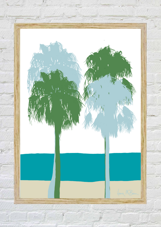 Sea Breeze Palms – Dreamy Coastal Art for Seaside – Art Print by Ilana McBain