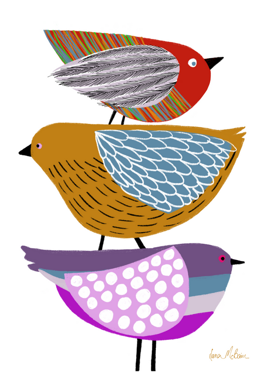 Stack of Birds Art Print – Whimsical Nature-Inspired Wall Decor by Ilana McBain​