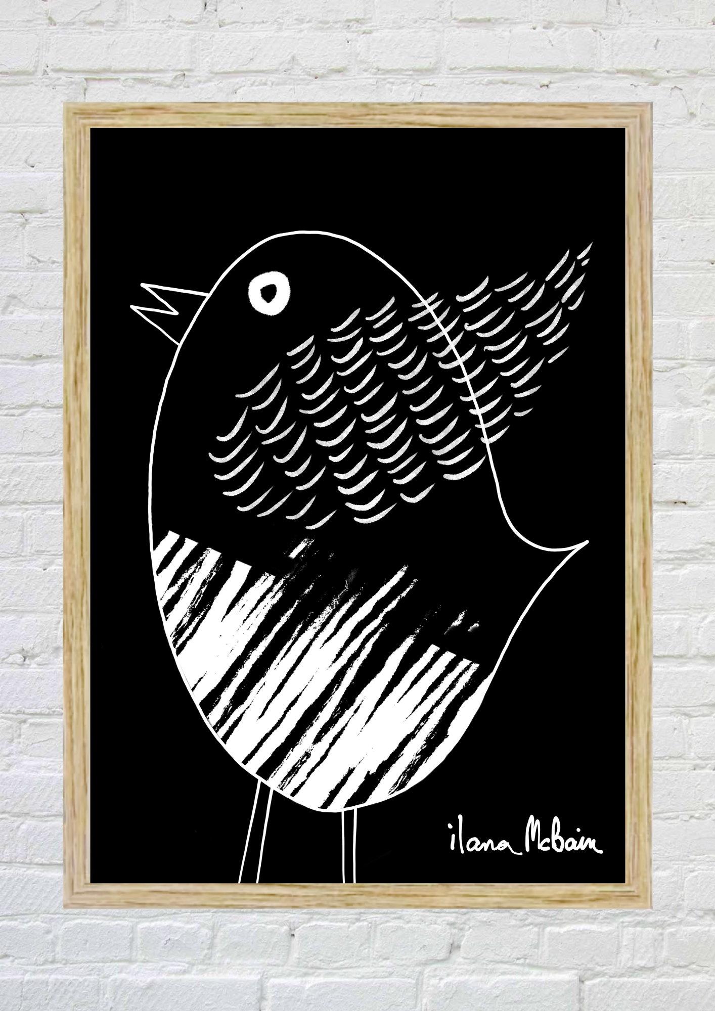 Flap Snap and Soar - Bird Print - White Bird On Black Background 