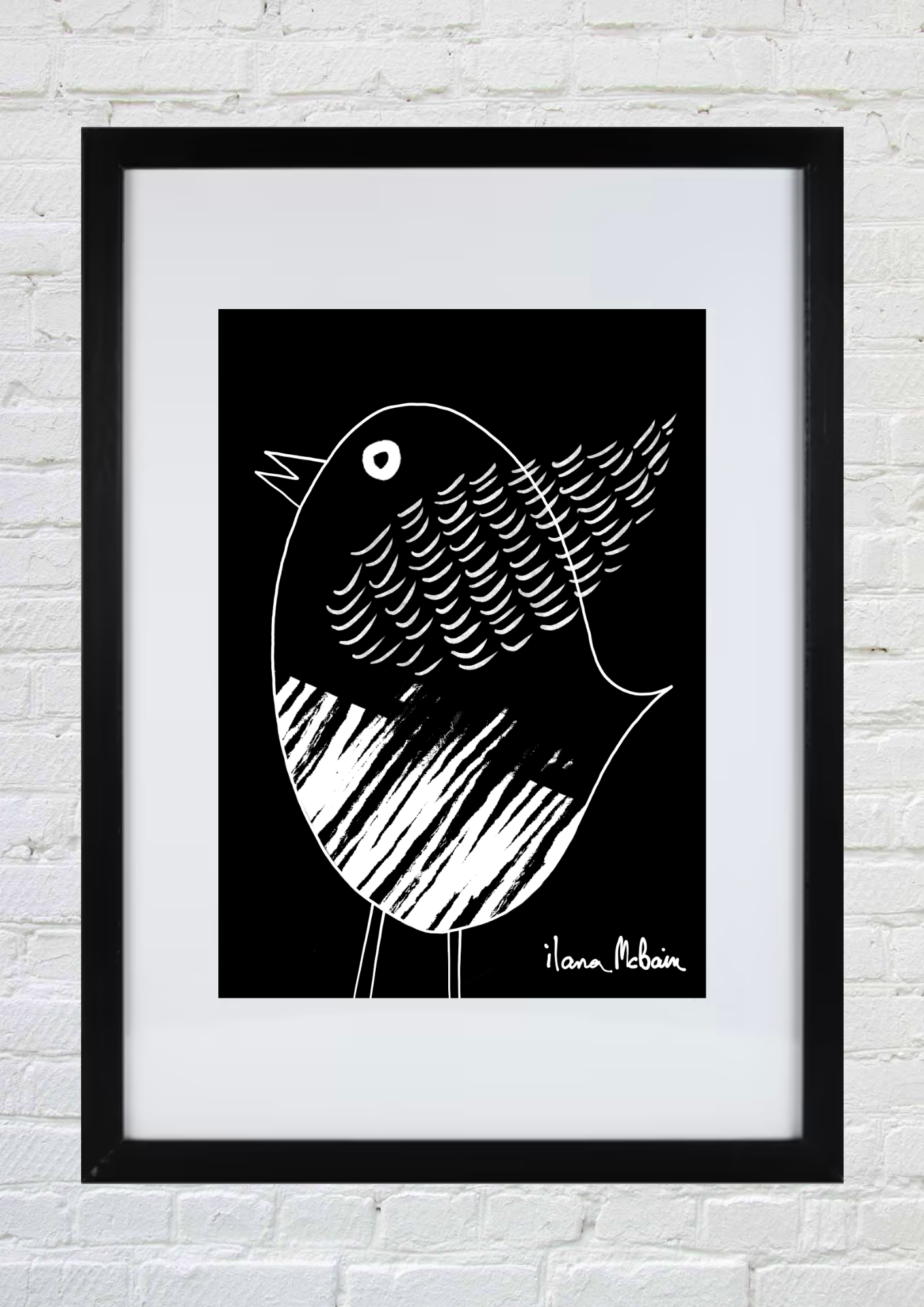 Flap Snap and Soar - Bird Print - White Bird On Black Background 