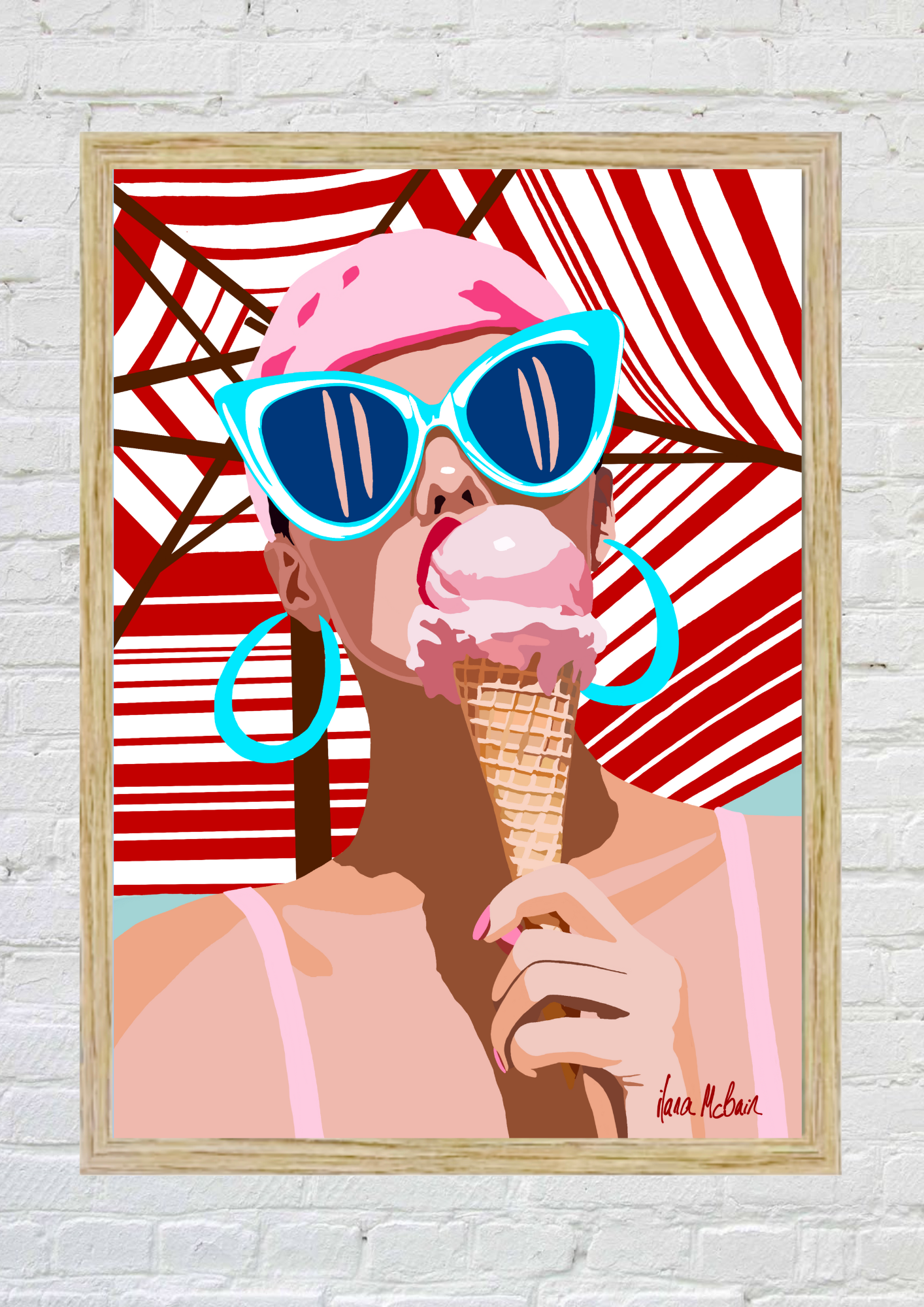 Girl Eating Ice Cream on the Beach, pop art print
