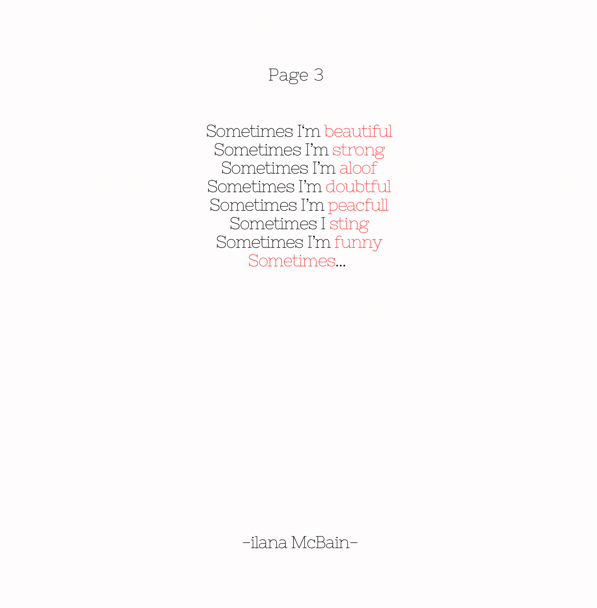 A poem from the book written in black and red. 