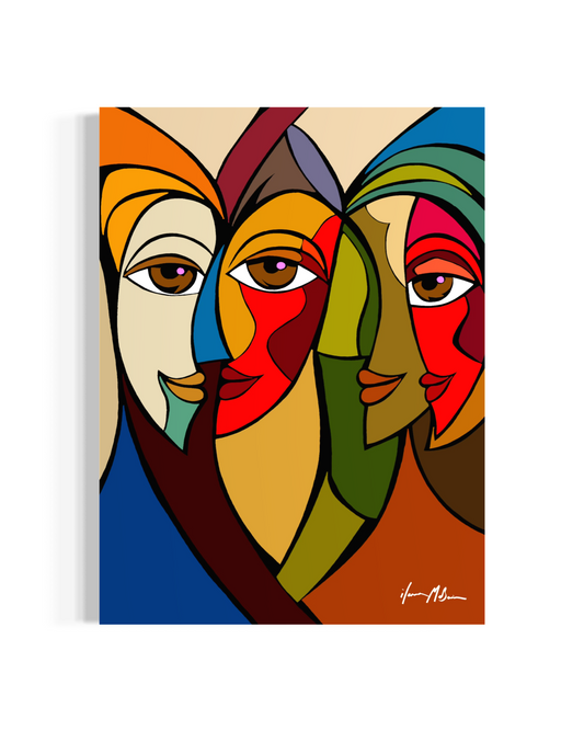 Abstract pop art painting of close faces expressing intimacy and emotional depth
