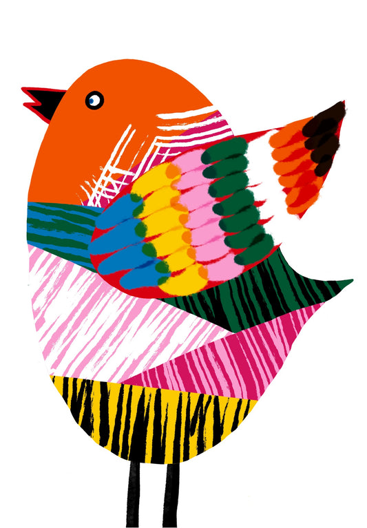 Flap, Snap, and Soar colourful contemporary bird art print by Ilana McBain