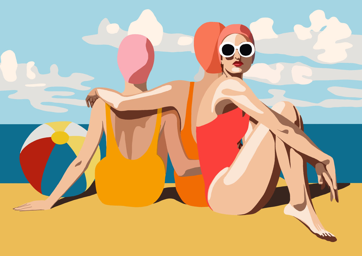Girlfriends on the Beach contemporary coastal art print by Australian artist Ilana McBain