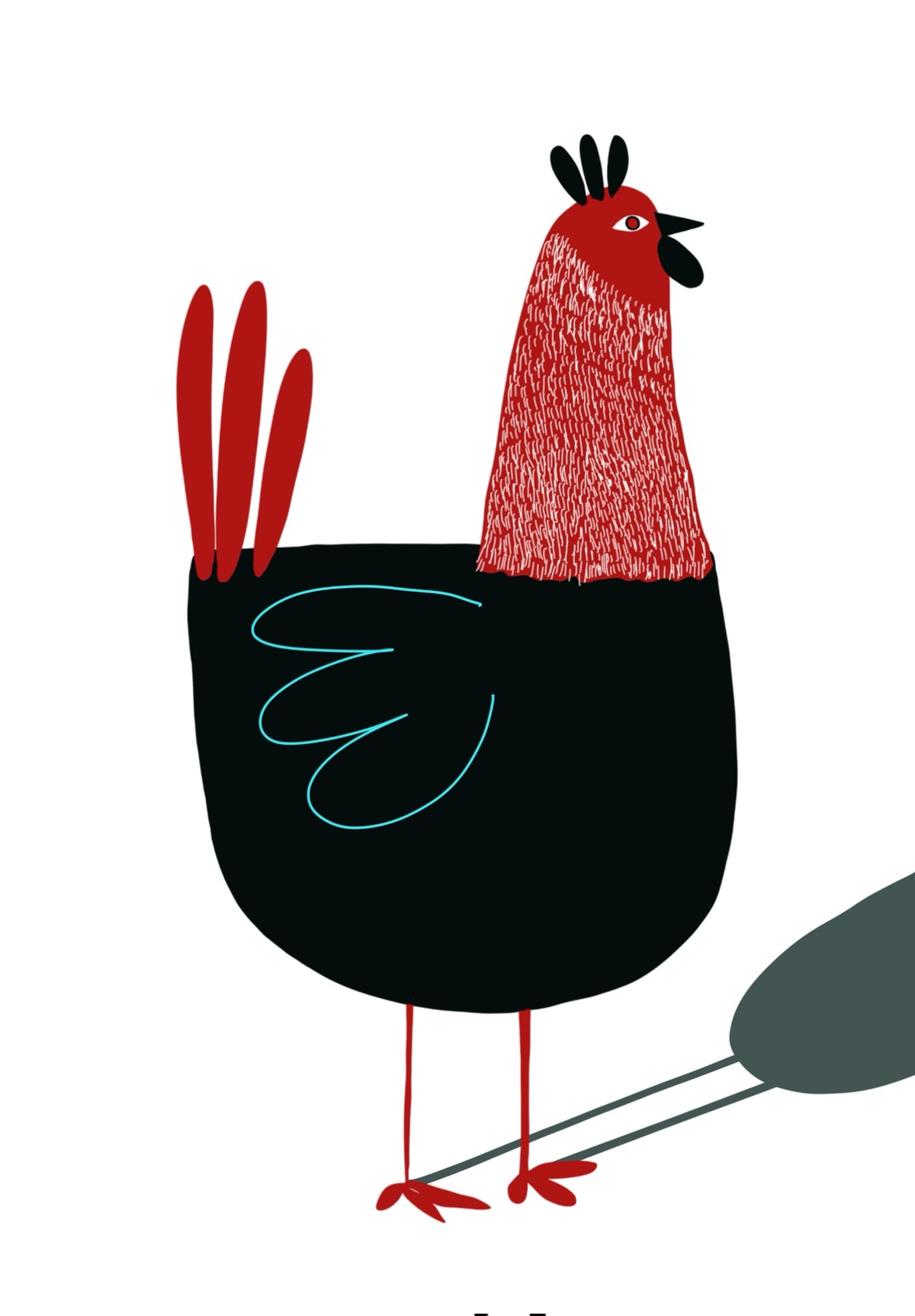Grouch contemporary chicken art print featuring a bold red and black chicken illustration on a white background.