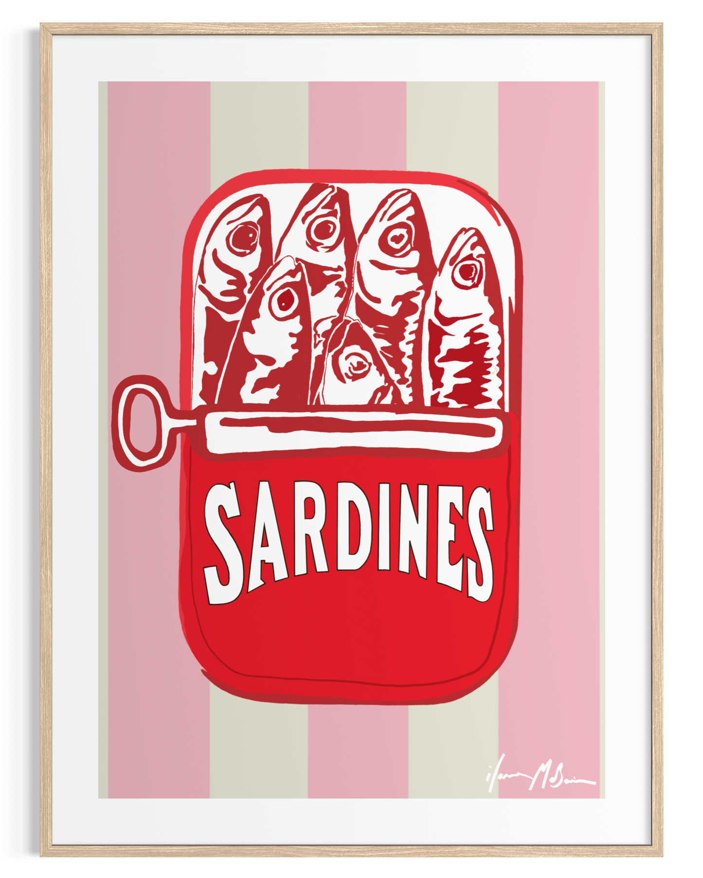 Can of Sardines Rose pop art fine art print by Ilana McBain on museum quality cotton rag paper.