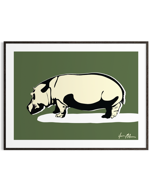 Hippo fine art print titled Unapologetically Solid by Australian artist Ilana McBain.
