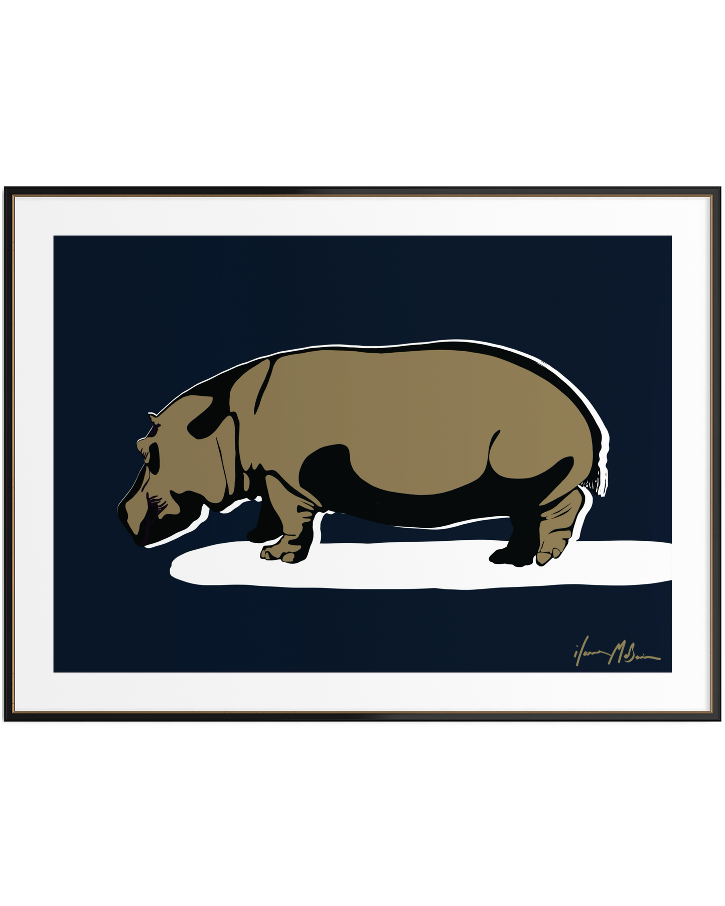 Hippo fine art print titled Unapologetically Solid Midnight Blue by Australian artist Ilana McBain.
