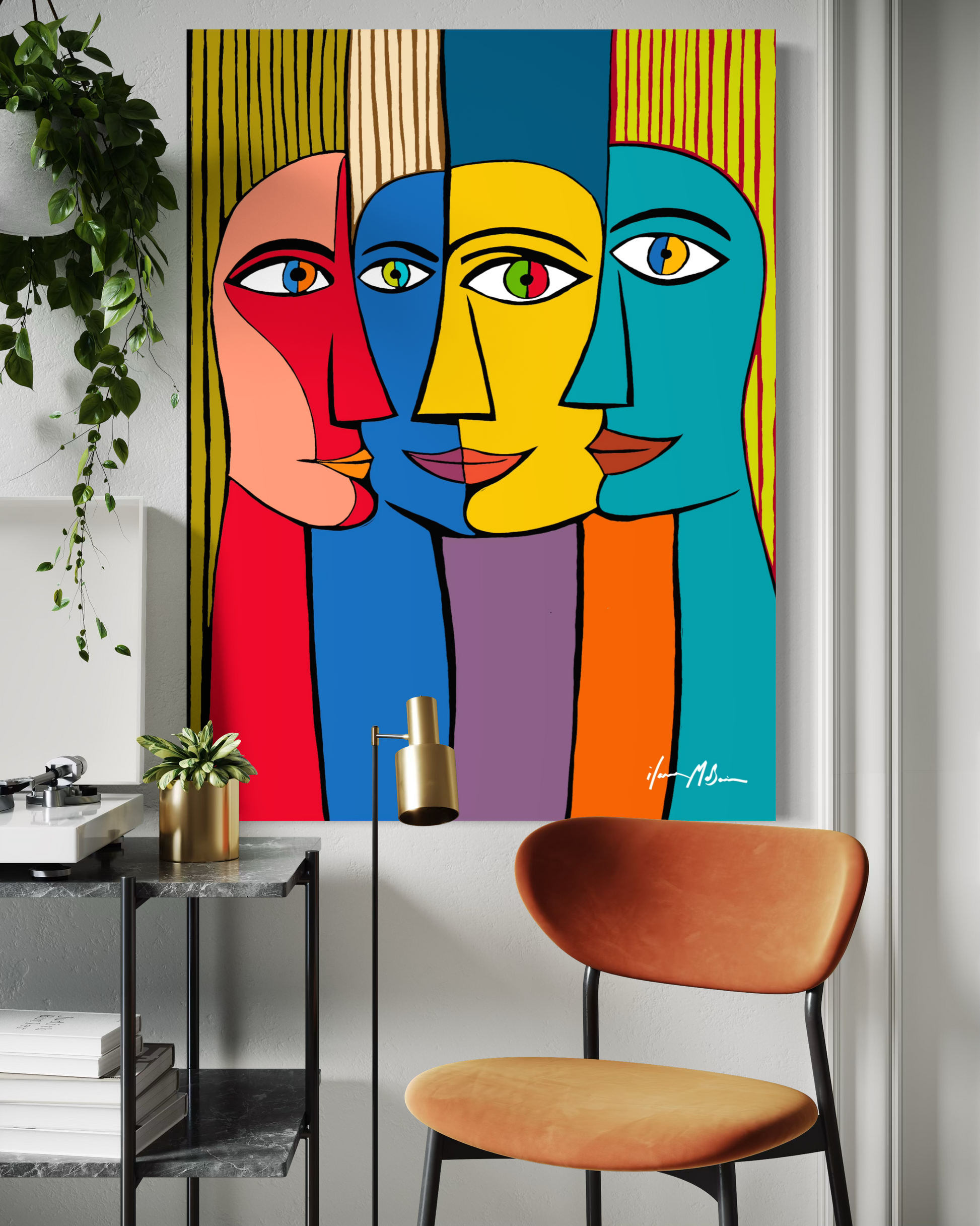 Contemporary abstract artwork “The Space Where We Meet” by Ilana McBain displayed in modern interior mock-up exploring the psychological space between people.